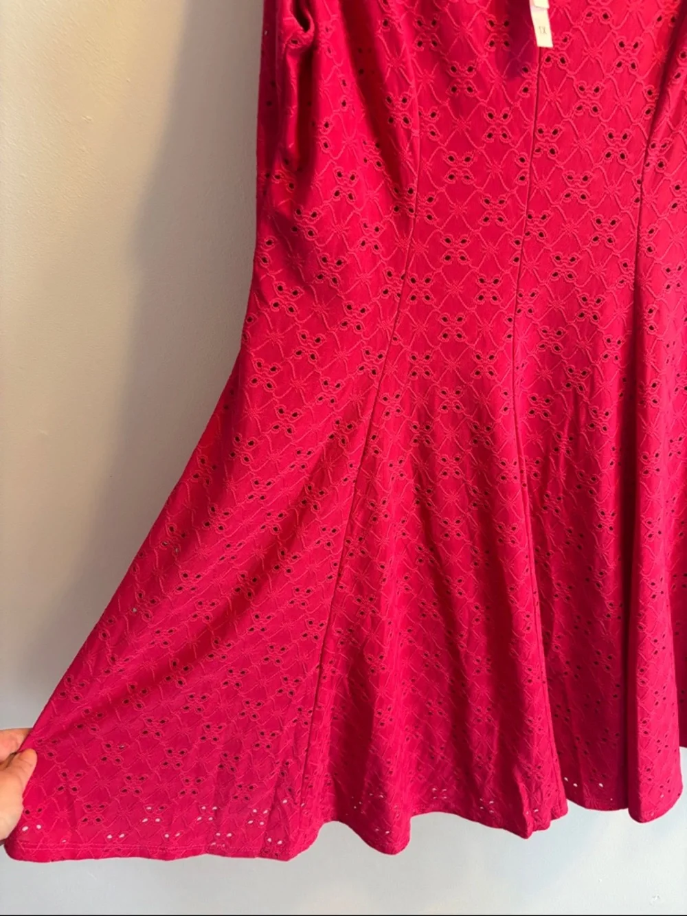 Sleeveless Raspberry Eyelet Fit & Flare Dress - Picture 3 of 5